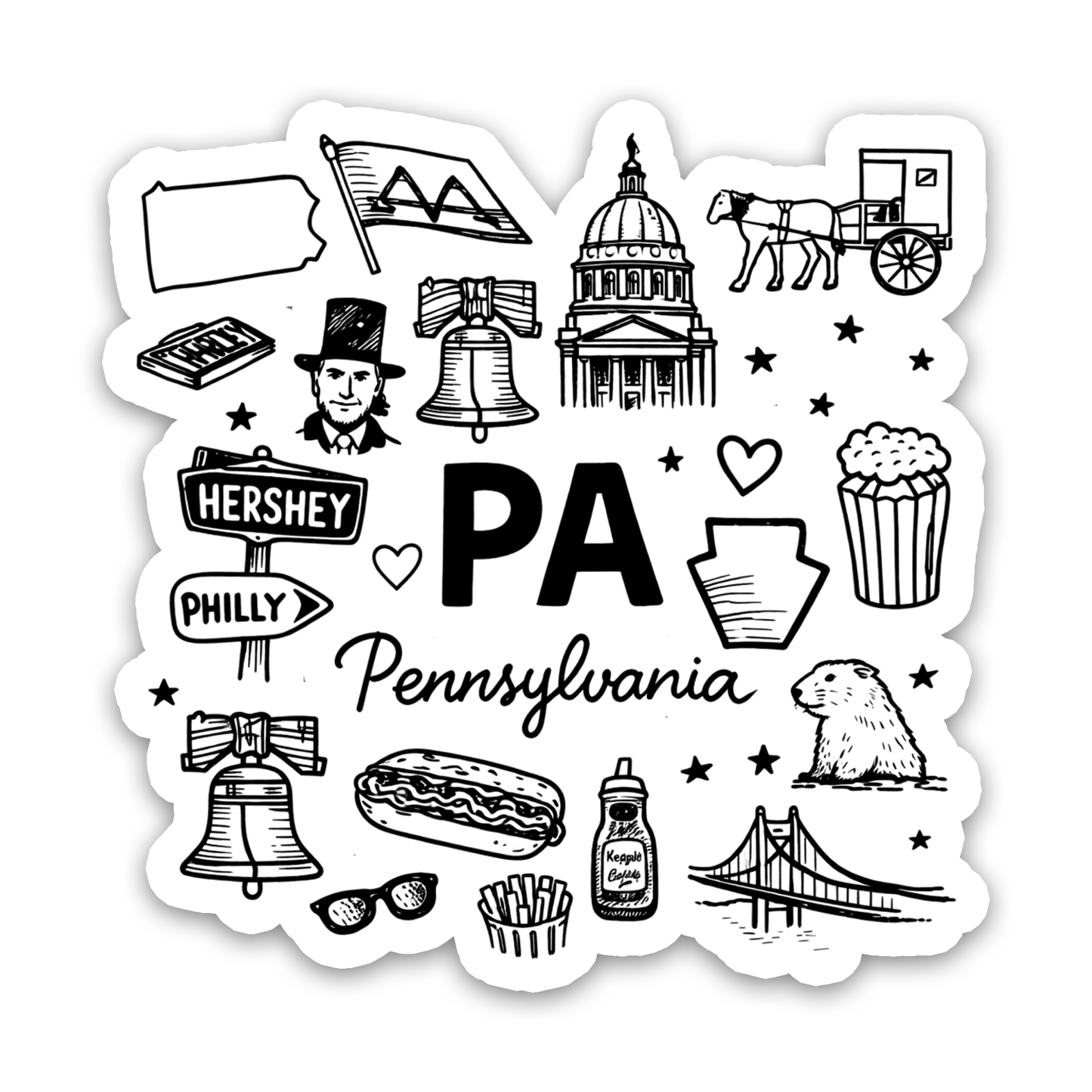 Pennsylvania Keystone State Icons Doodle Sticker