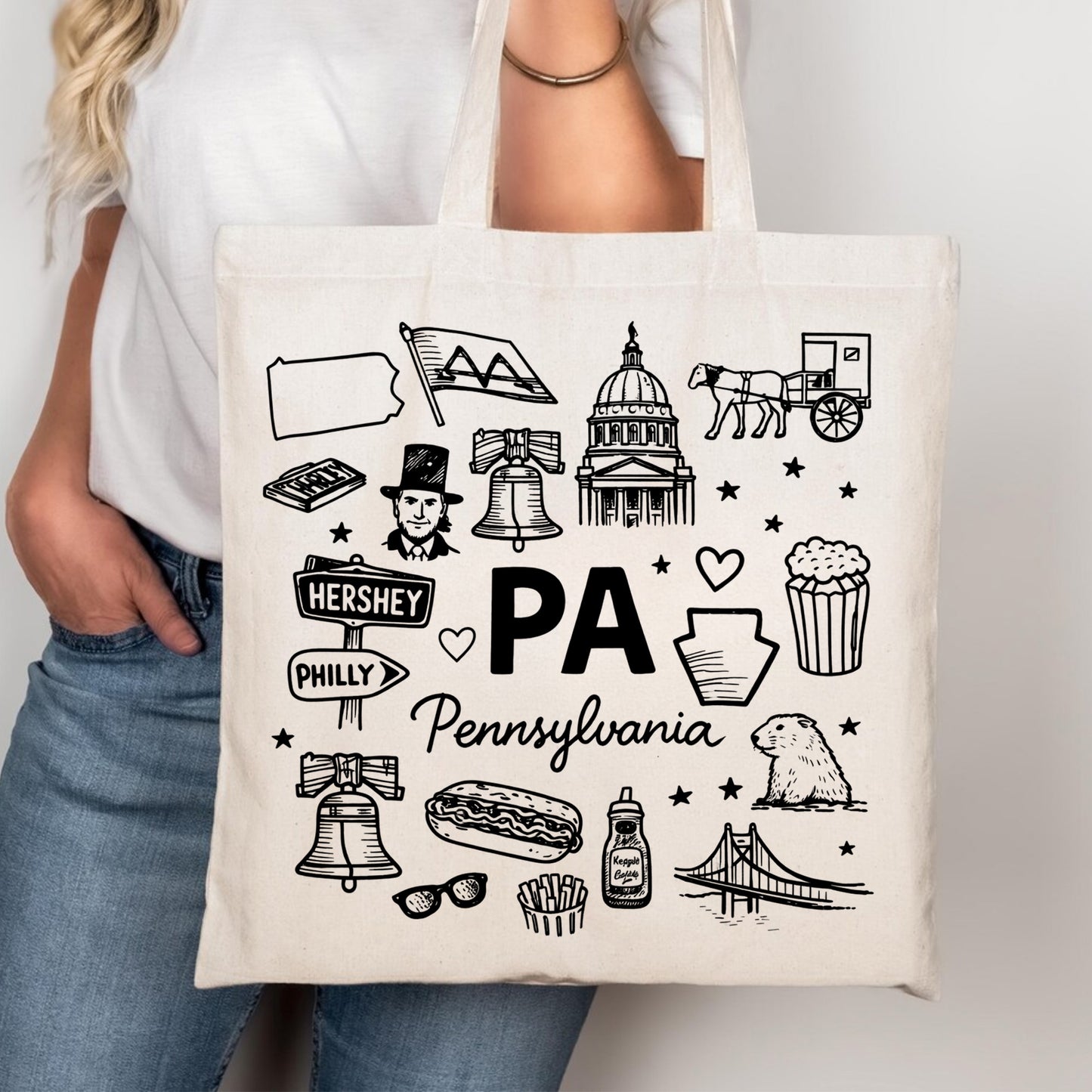 Pennsylvania State Icons Canvas Tote Bag
