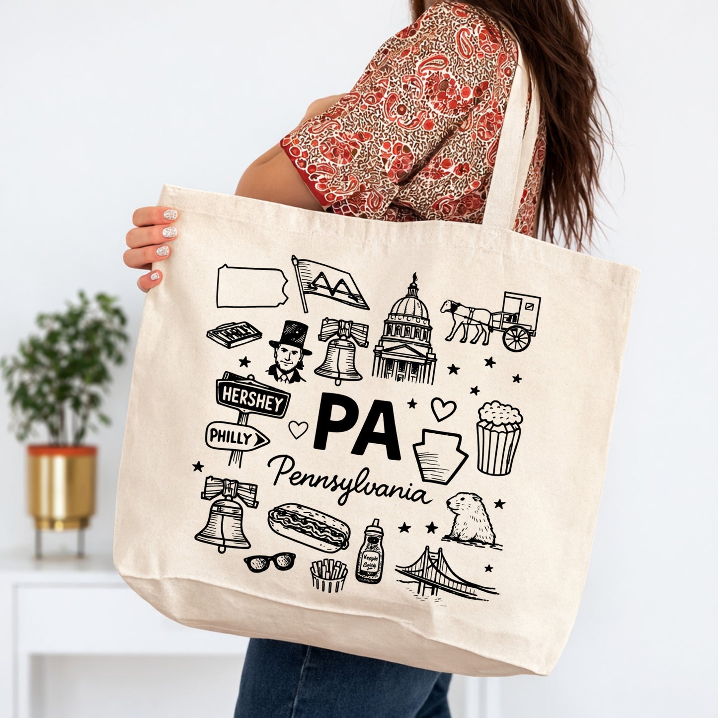 Pennsylvania State Icons Large Tote Bag 20x15