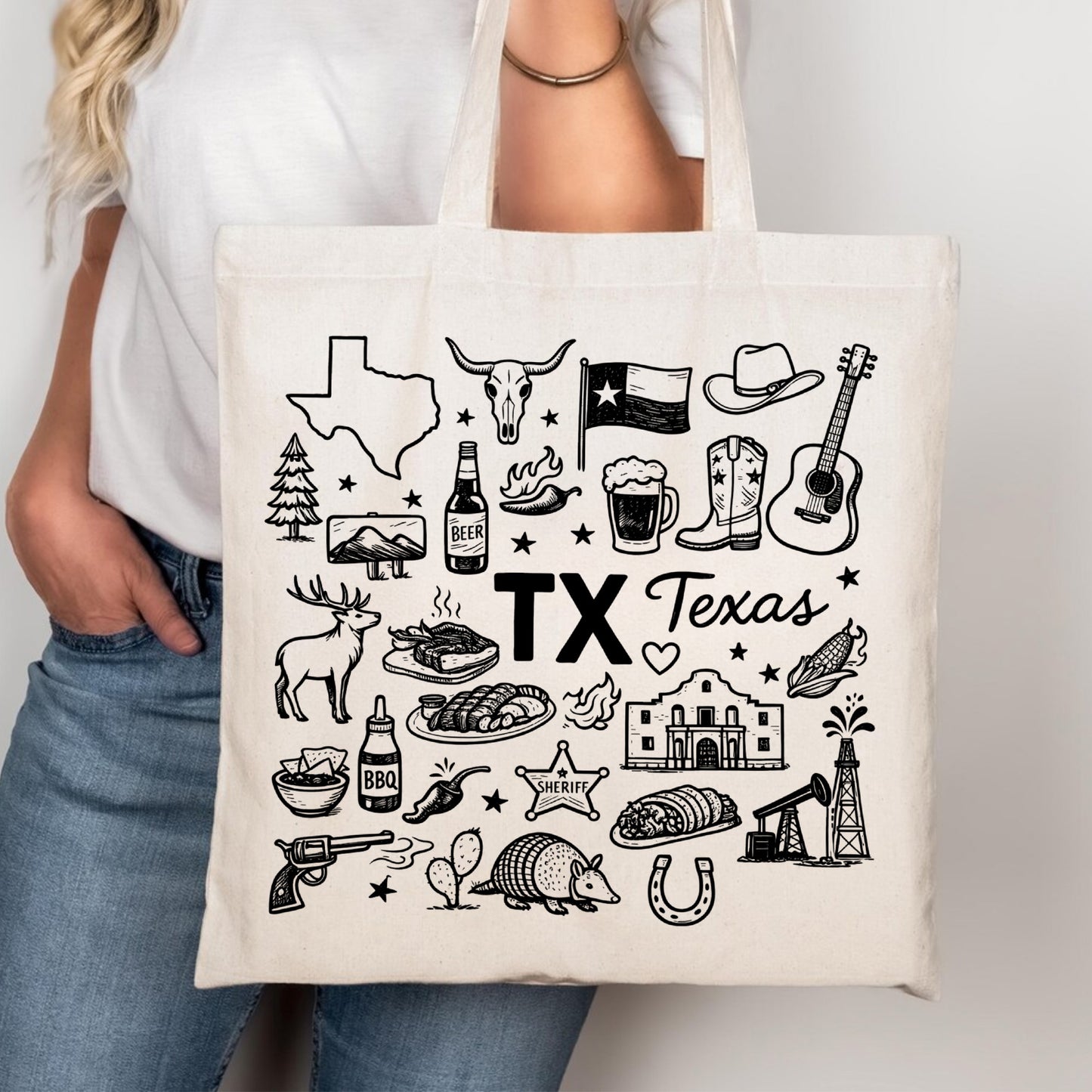 Texas State Icons Canvas Tote Bag