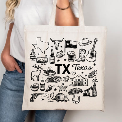 Texas State Icons Canvas Tote Bag