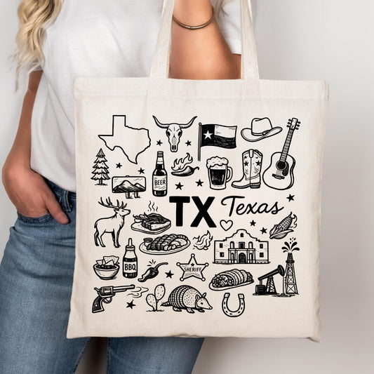 Texas State Icons Canvas Tote Bag