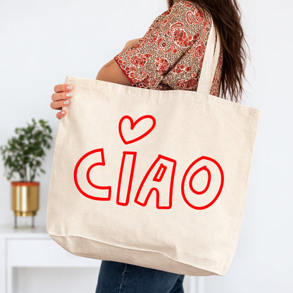 Ciao Heart Italian Large Tote Bag 20x15