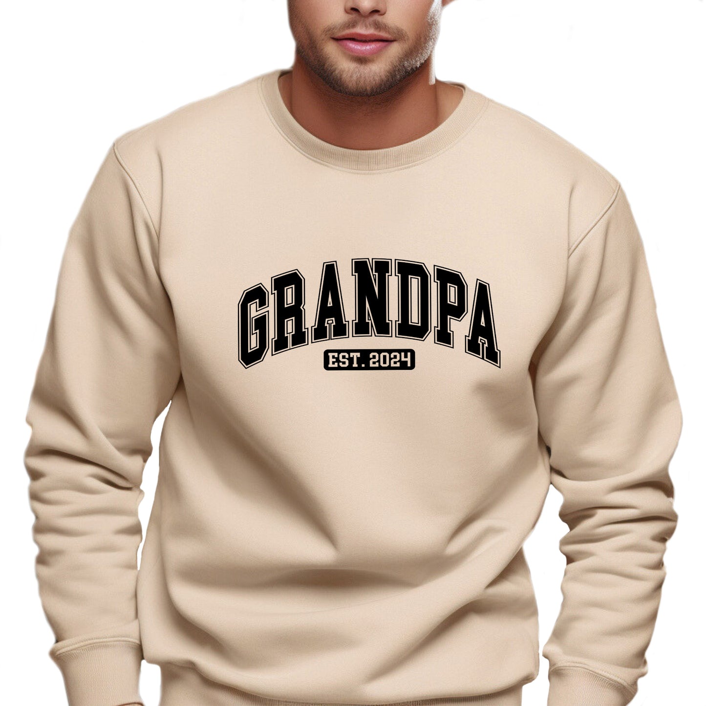 Grandpa Est Sweatshirt With Grandkids Names on Sleeve