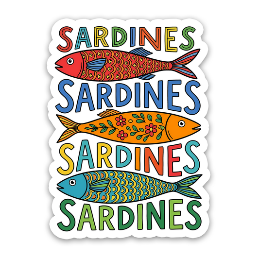 Retro Colorful Sardines Pattern Art Sticker