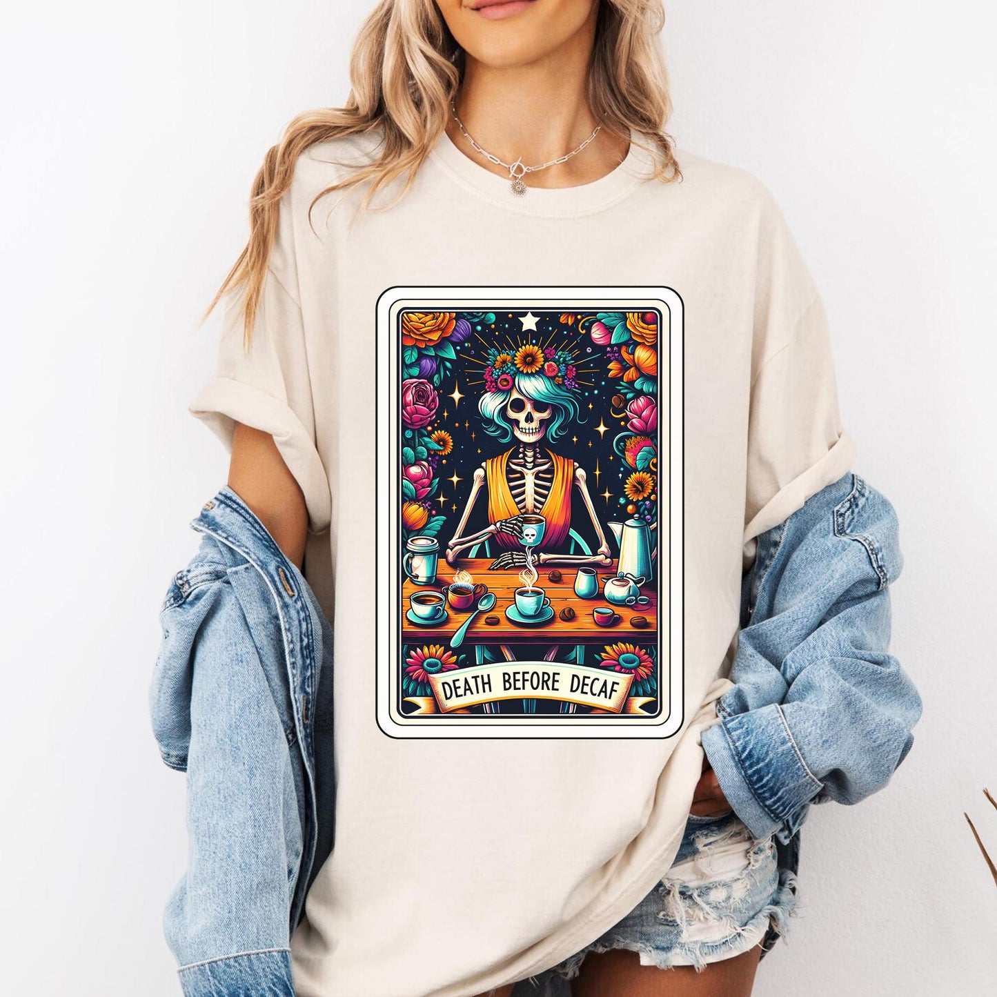 Death Before Decaf Tarot Card Shirt