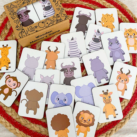Animals Wooden Memory Game for Kids - Front and Back