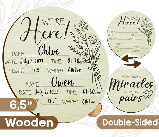 Wooden Twins Announcement Sign for Hospital