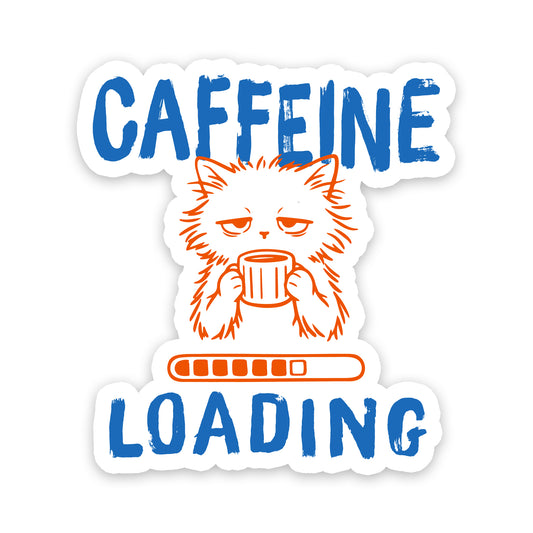 Caffeine Loading Funny Cat Vinyl Sticker