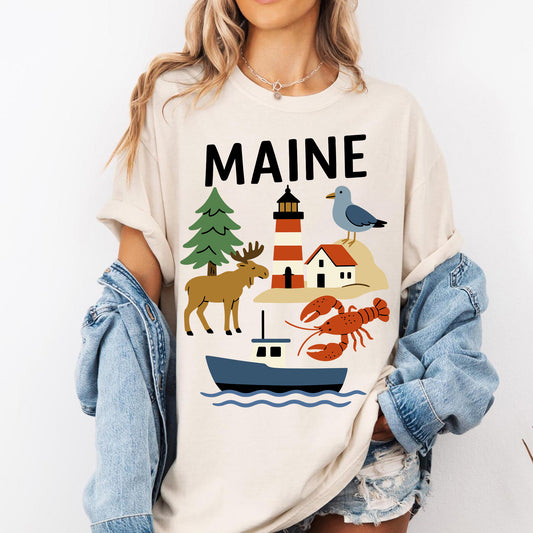 Maine Pine Tree State Retro Graphic Tee