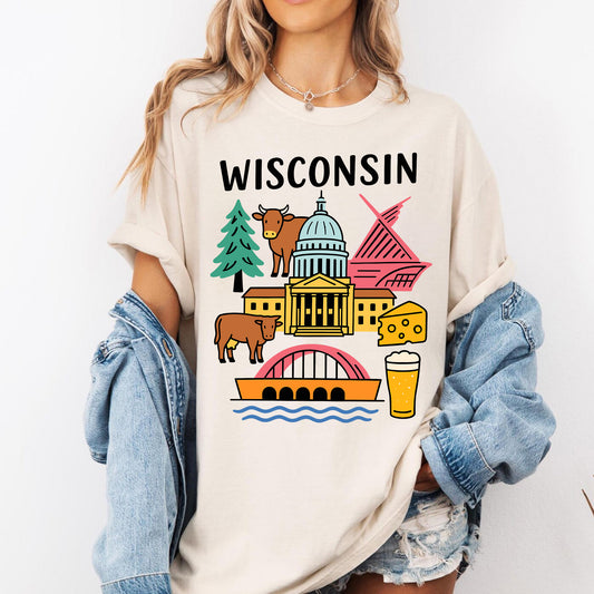 Wisconsin Badger State Heritage and Landmarks Retro Tee