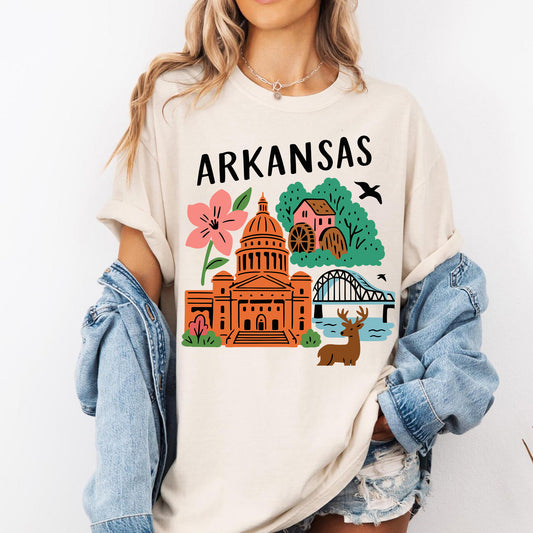 Arkansas State Landmarks Retro Graphic Tee