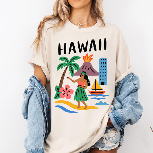 Hawaii Aloha State Tropical Retro Graphic Tee