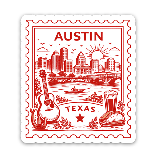 Austin Texas Retro Postage Stamp Sticker