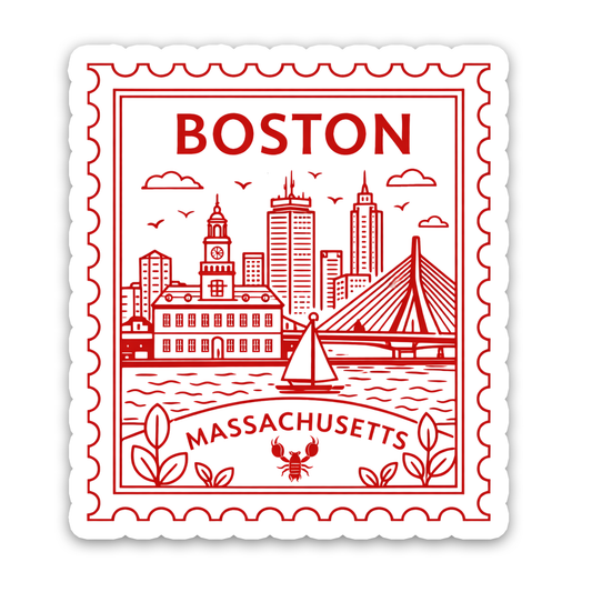 Boston Massachusetts Retro Postage Stamp Sticker