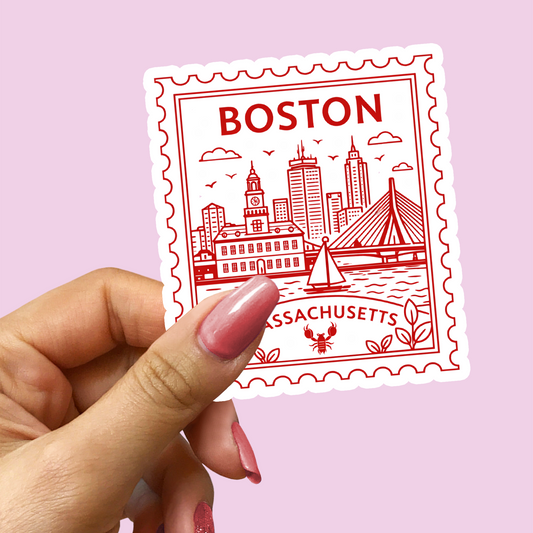 Boston Massachusetts Retro Postage Stamp Sticker