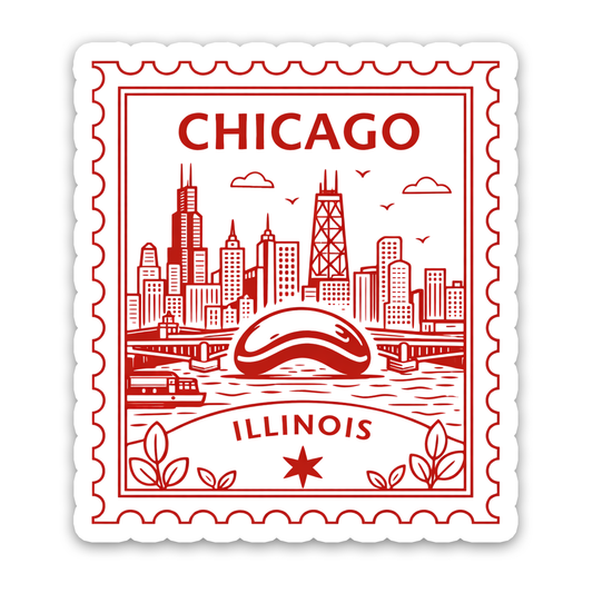 Chicago Illinois Retro Postage Stamp Sticker