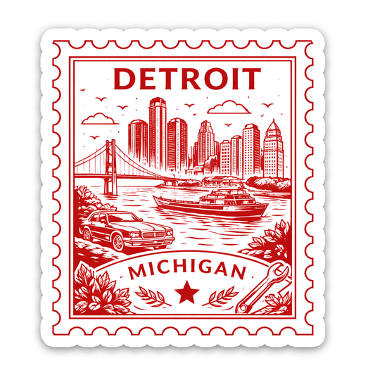 Detroit Michigan Retro Postage Stamp Sticker