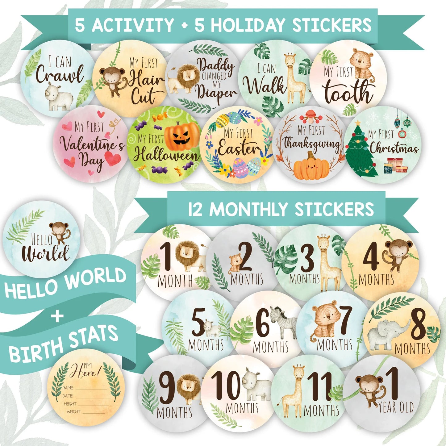 Baby Milestone Stickers Set of 24 - Safari
