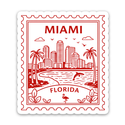 Miami Florida Retro Postage Stamp Sticker