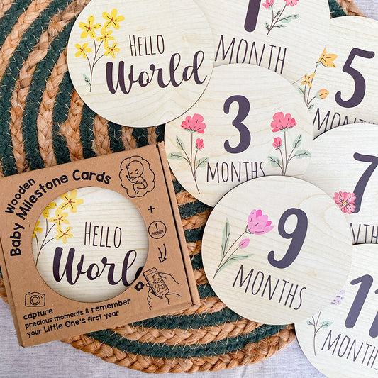 Wooden Baby Milestone Cards - Floral