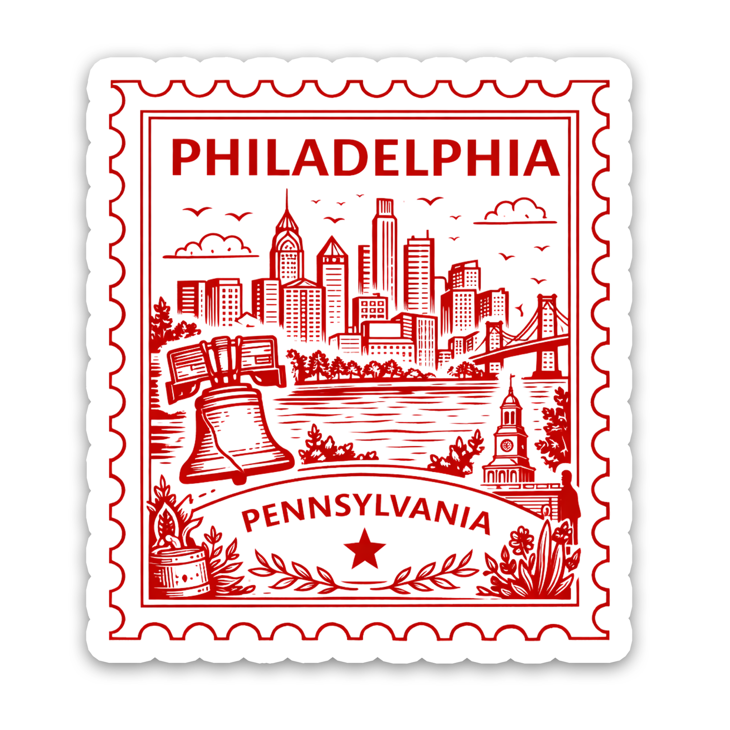 Philadelphia Pennsylvania Retro Postage Stamp Sticker