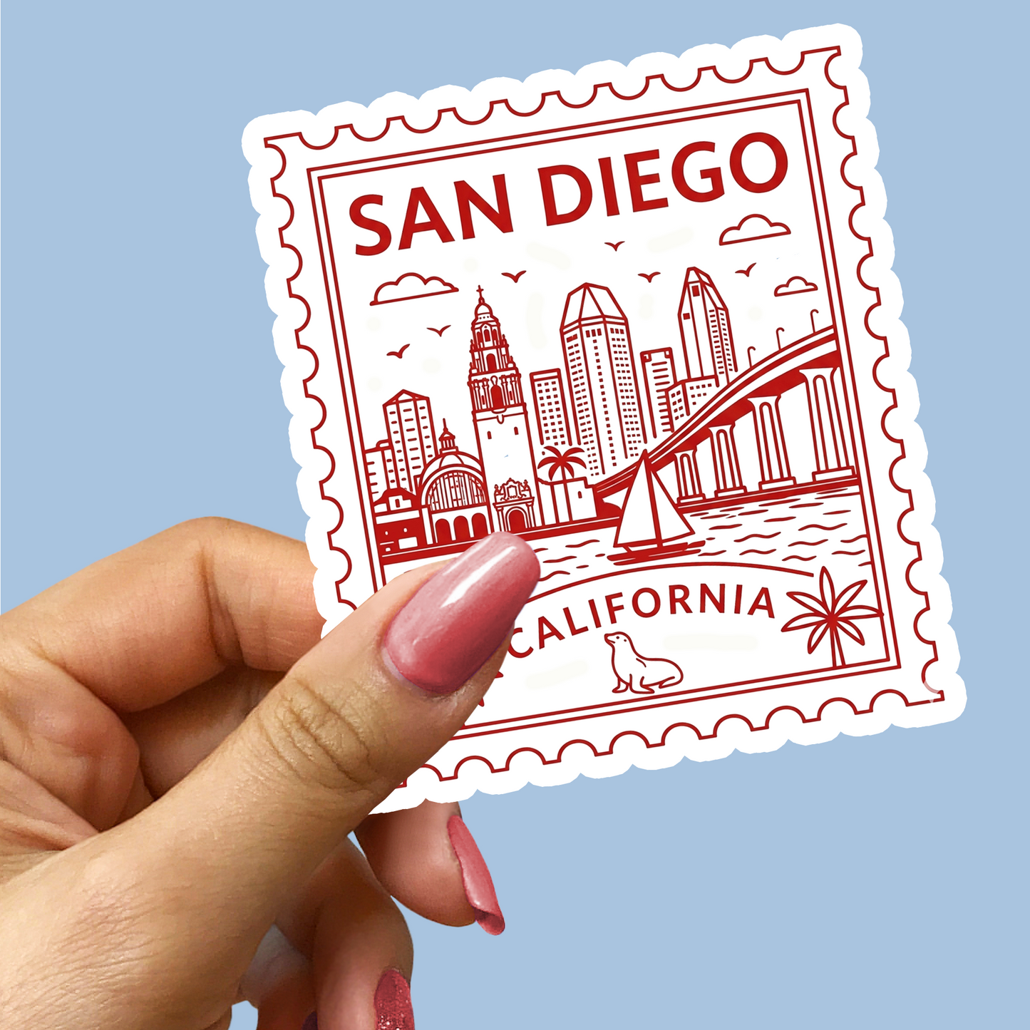 San Diego California Postage Stamp Sticker